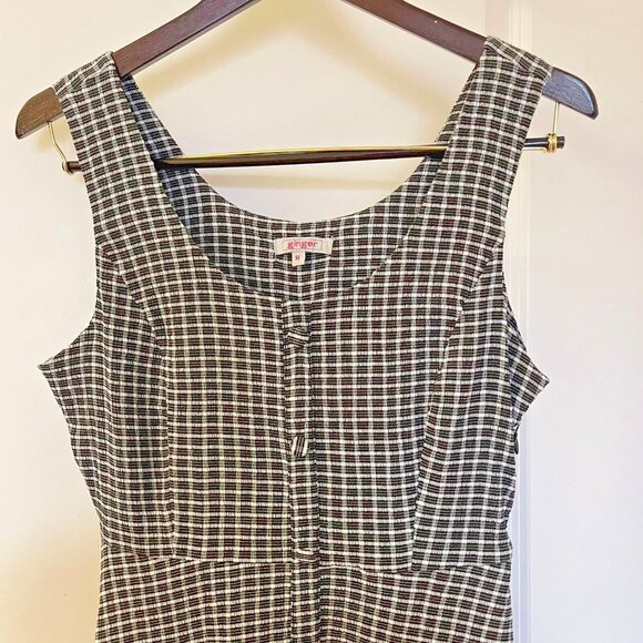 Ginger Women's Black White Fit Flare Plaid Mini Button Pocket Dress Size M - Picture 2 of 8